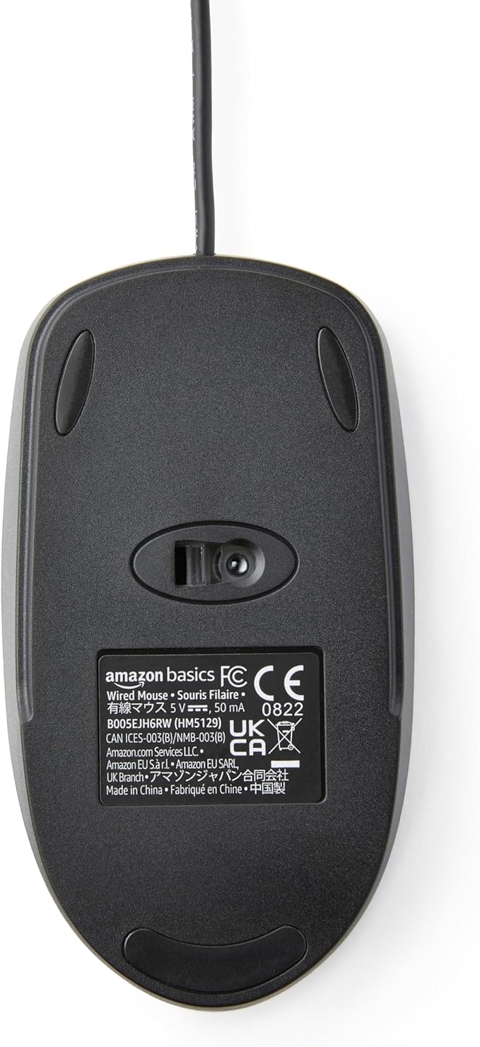 Basics Computer Mouse with 3-button USB cable (black), pack of 1