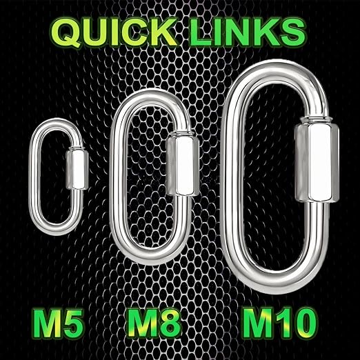 8 PCS 3 Inches Chain Quick Links, M8 Galvanized Steel Thread Heavy Duty Carabiner Clips, 5/16" Locking Carabiners Connectors for Hammock, Camping, Pet Leash, Key Chain, Gym, 2000 Lbs Capacity
