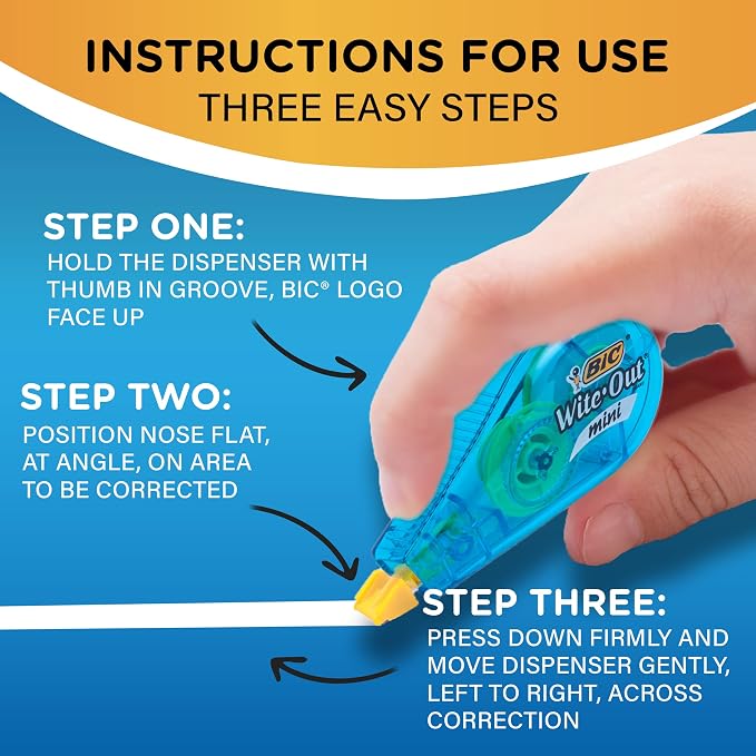 BIC Wite-Out Mini Correction Tape, White, No Dry Time, Long Lasting, 5-Count