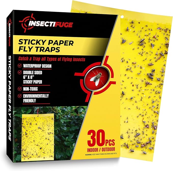 30Pcs Dual-Sided Yellow Sticky Traps for Plant Gnats - Waterproof Fly Paper Outdoor Indoor for Fungus Gnat Trap, Fly Tape Outdoor for Whiteflies, Aphids, Leafminers, Fruit Sticky Traps