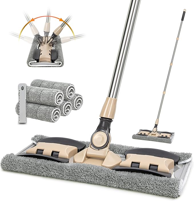 Professional Microfiber Hardwood Floor Mop, Flat Mops with 5 Pieces Reusable Washable Pads for Home and Office Wet or Dry Floor Cleaning