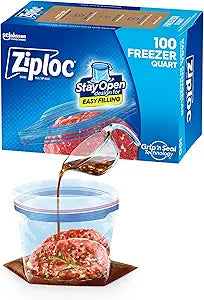 Ziploc Quart Food Storage Freezer Bags, Stay Open Design with Stand-Up Bottom, Easy to Fill, 100 Count
