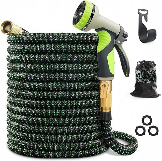 Garden Hose Pipe Spray Gun,High Pressure Anti-Leaking Hose Gun(25FT),9 Adjustable Patterns Garden Hose Nozzle Sprayer with,Suitable for watering plants and lawns,Green,50FT