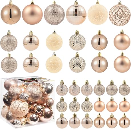 LANGXUN 36pcs Champagne Gold Christmas Tree Decorations Balls, Bolas De Navidad, 2024 Christmas Decor, Indoor Outdoor Shatterproof Christmas Ornaments, Xmars Party Wedding Suppiles