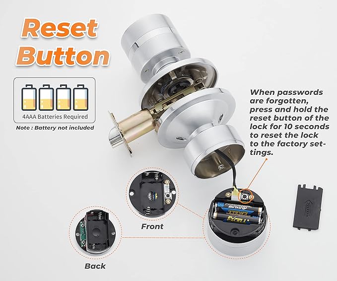 Keyless Electronic Entry Door Knob, Keypad Smart Door Knob, Interior Door Handle with Lock, Automatic Locking, Battery Backup, Backlight, Easy Installation, Great for Home, Hotel and Office
