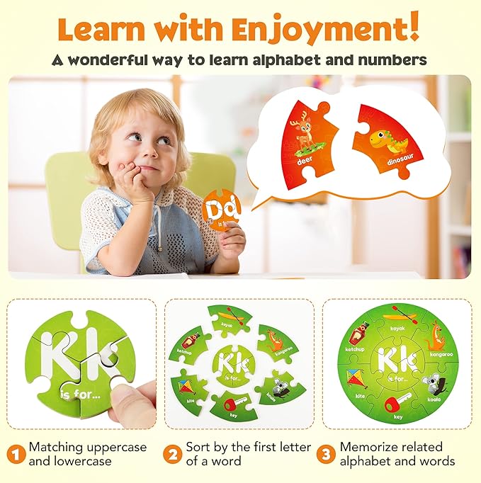 SYNARRY Number and Alphabet Puzzles for Kids Ages 4-6, Alphabet Learning Toys for Kids Ages 3-5, ABC Puzzles Preschool Learning Activities Educational Toys Gifts for 3 4 5 6 7 8 Year Old Boys Girls