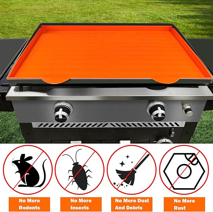 Silicone Griddle Mat for Blackstone Griddle, Heavy Duty Food Grade Silicone Mat, Protect Griddle from Rodents, Insects, Debris, and Rust, All Season Cooking Protective Cover(28-Inch Orange)