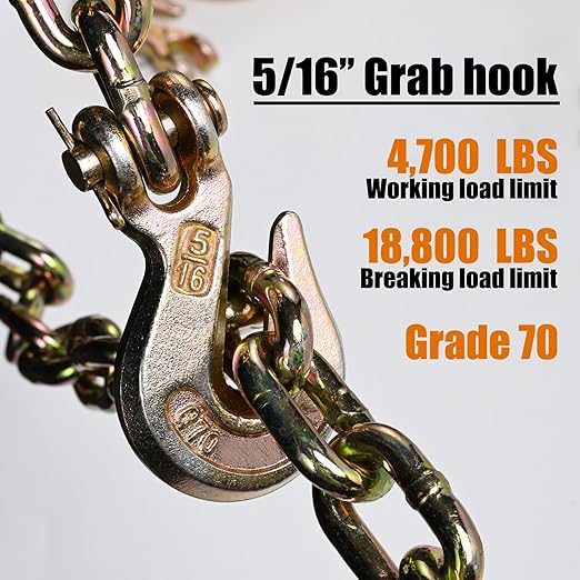 Leero G70 5/16" Clevis Grab Hook, Heavy Duty Forged Steel Rigging Chain Hooks with 4,700 Lbs(2.13 Tons) Working Load Limit, Tow Hook for Transport Truck Trailer, Yellow Zinc Finish, 3 Pack