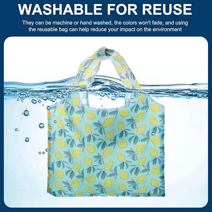 uxcell Reusable Grocery Bags, Printed Washable Shopping Totes with Handles, Foldable Cloth Grocery Bag for Shopping, Camping