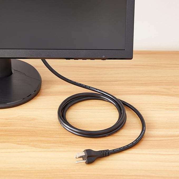 Basics 6 Feet Computer Monitor TV Replacement 3 Prong AC Power Cord, 18 AWG, 125 Volts, Black