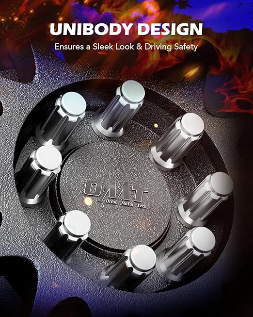 OMT M14x1.5 Wheel Lug Nuts 32 Pack, Chrome Lug Nuts 2 inches Tall Spline Drive Cone Seat with Socket Compatible with Ford F250 F350 Super Duty, Chevy Silverado 1500 2500HD and GMC Sierra