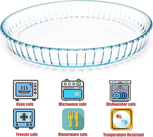 Pie Plate 10.5 Inch, Oven Glass Pie Pan for Baking Pie Crust, Pie Dish with Rippled Edge, Clear Baking Pan