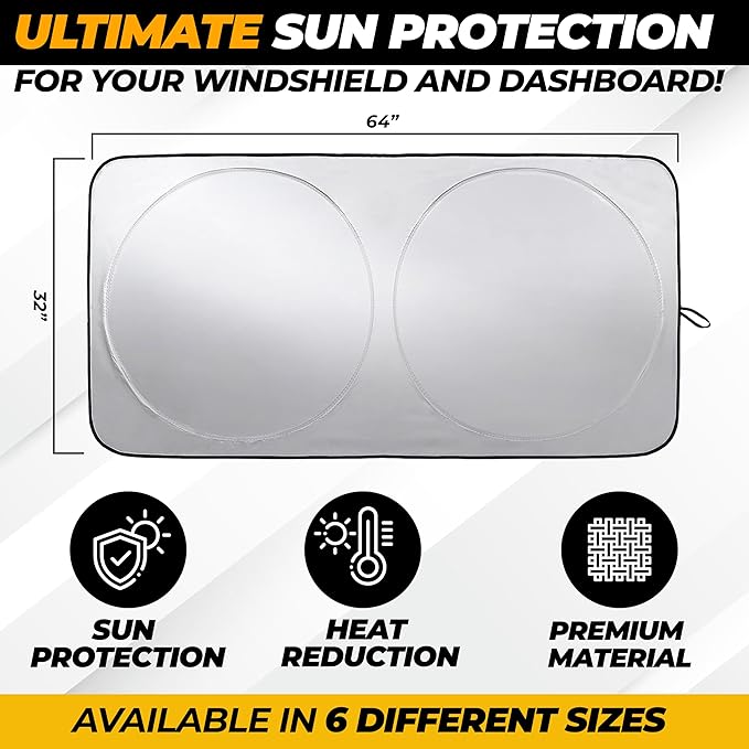 Automotive Front Windshield Sun Shade | 240T Thickened Foldable Windshield | Keeps Your Vehicle Interior Cool & Comfort | Universal Windshield Shade Fit for Cars, Truck, SUVs | Medium (64" x 32")