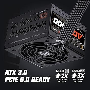 1300W ATX 3.0 PCIE 5.0 Power Supply, 80 Plus Gold Certified, Fully Modular, 10 Year Warranty
