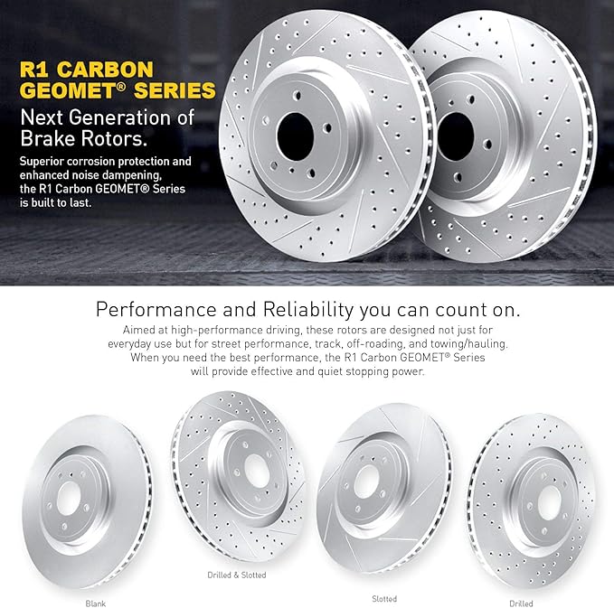 R1 Concepts Front Brake Rotor Kit Brake Rotors Brake Disc Drilled and Slottedfits 2013-2022 INFINITI JX35, Q50, Q60, QX50, QX60; Nissan Murano, Pathfinder