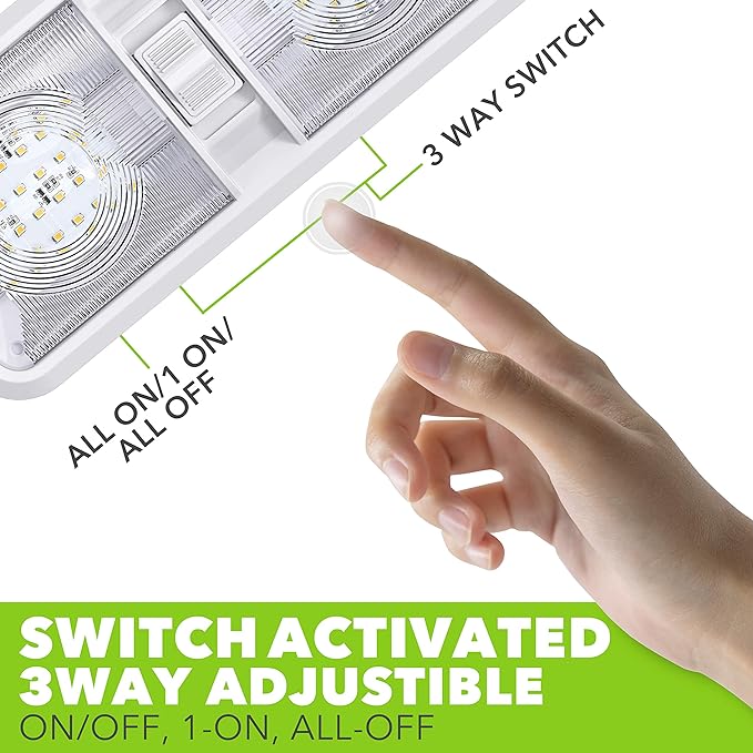 Leisure LED RV LED Ceiling Double Dome Light Fixture with ONOFF Switch Interior Lighting for CarRVTrailerCamperBoat DC 12V Natural White 4000-4500K 48X2835SMD Natural White 4000-4500K, (1 Pack)