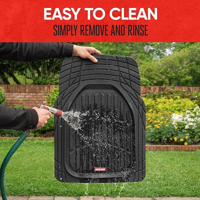 Motor Trend -2 Piece Front Car Floor Mats- Black FlexTough Contour Liners-Deep Dish Heavy Duty Rubber Floor Mats for Car SUV Truck & Van-All Weather Protection, Universal Trim to Fit