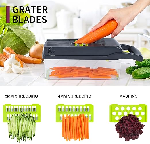 Vegetable Chopper, Onion Chopper, Mandolin Slicer,Pro 10 in 1professional food Choppermultifunctional Vegetable Chopper and Slicer, Dicing Machine, AdjustableVegetable Cutter With Container (Grey)