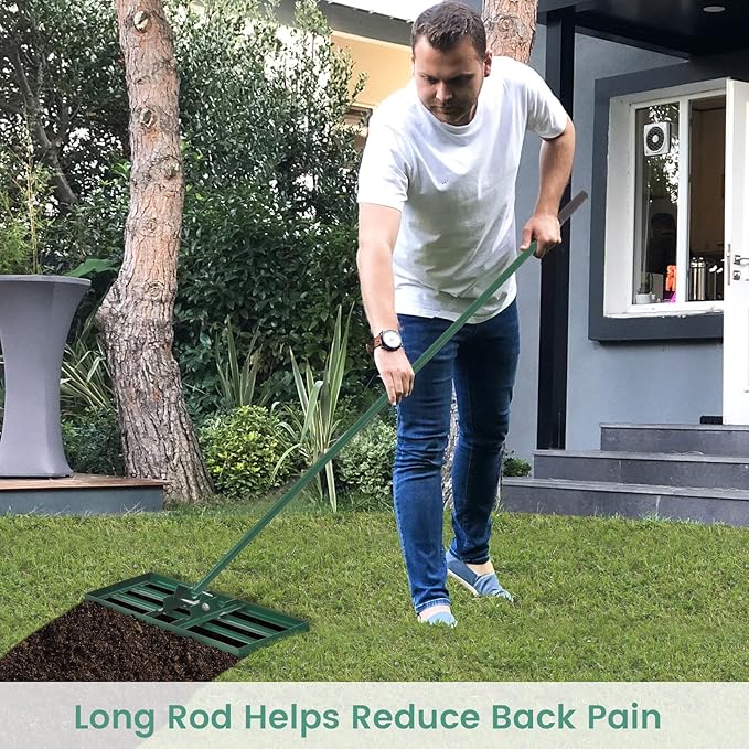 Lawn Leveling Rake, 30"/36"/42" x 10" Professional Grade Soil Distribution Rake w/67 Ergonomic Handle, Adjustable Soil Level Tool for Golf Courses, Gardens, Farms & Backyards (30", Green)