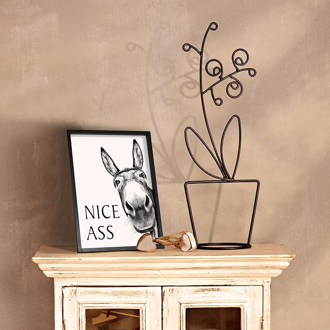 Framed Bathroom Wall Art, Donkey in Bathroom for Bathroom Wall Decor Farmhouse Home Bathroom Decor Sets Funny Bathroom Signs (8"x10",Black)