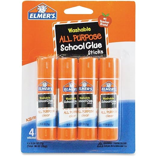 Elmer's All Purpose School Glue Sticks, Clear, Washable, 4 Pack, 0.24-ounce sticks