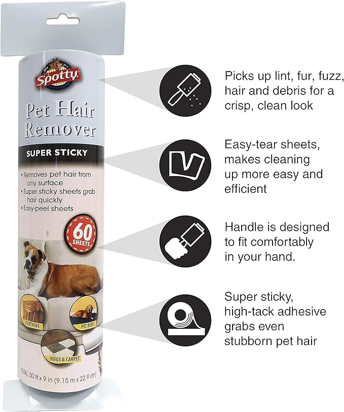 Supersize Extra Sticky, Adhesive Lint Roller Refill, Pet Cat Dog Hair Remover for Clothes and Furniture, 60 Sheet ct