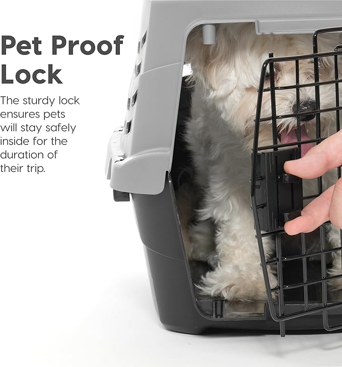 IRIS USA 23" Cat Carrier, Small Pet Carrier Hard, Dog Kennel with 2-Door Front and Top Access, Dog Carrier, up to 18 pounds, BlackGray