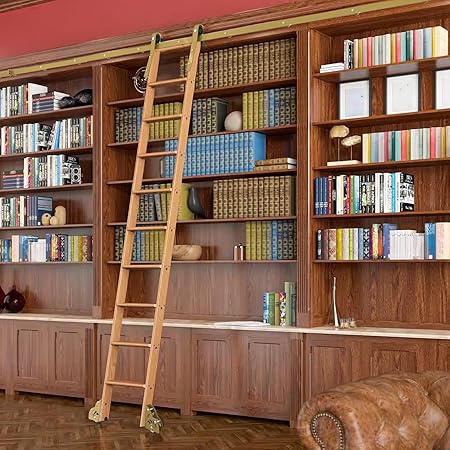 Rolling Ladder Hardware Kit - Steel Sliding Library Ladder Track 10ft Retractable Rolling Library Ladder Track Bracket Tensible Rolling Hardware Stand Up for Entertainment Units