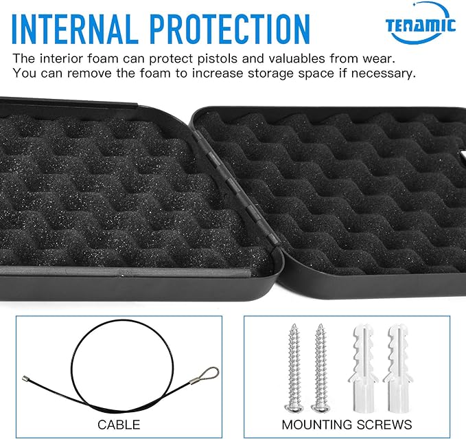 TENAMIC Pistol Safe, Portable Travel Gun Safe, Solid Steel Handgun Lock Box for Home, Gun Safes for Car, Black