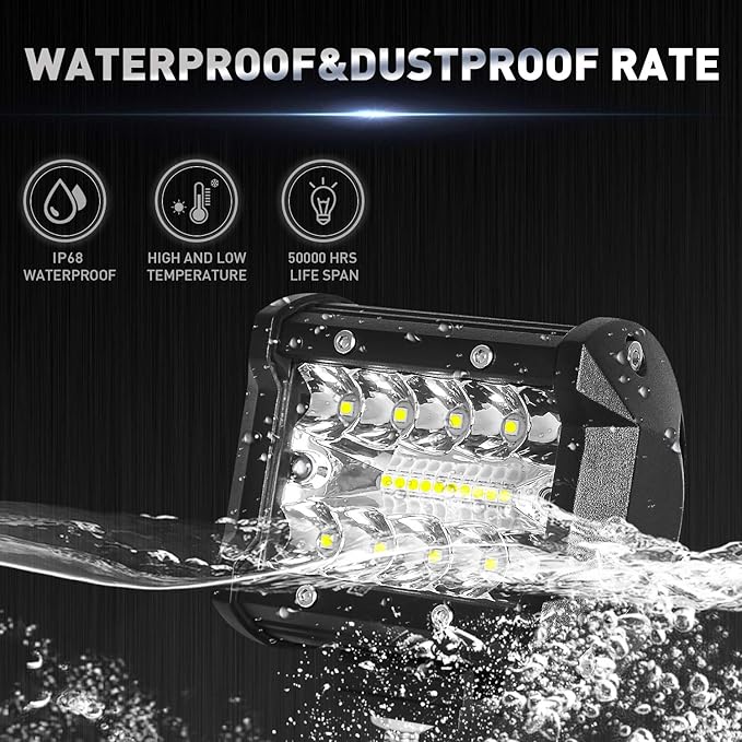 4 Inch 120W LED Light Bar 12000LM Spot Flood Combo Off Road Triple Row Work Driving Fog Light for Pickup Truck ATV UTV SUV Boat 2PCS