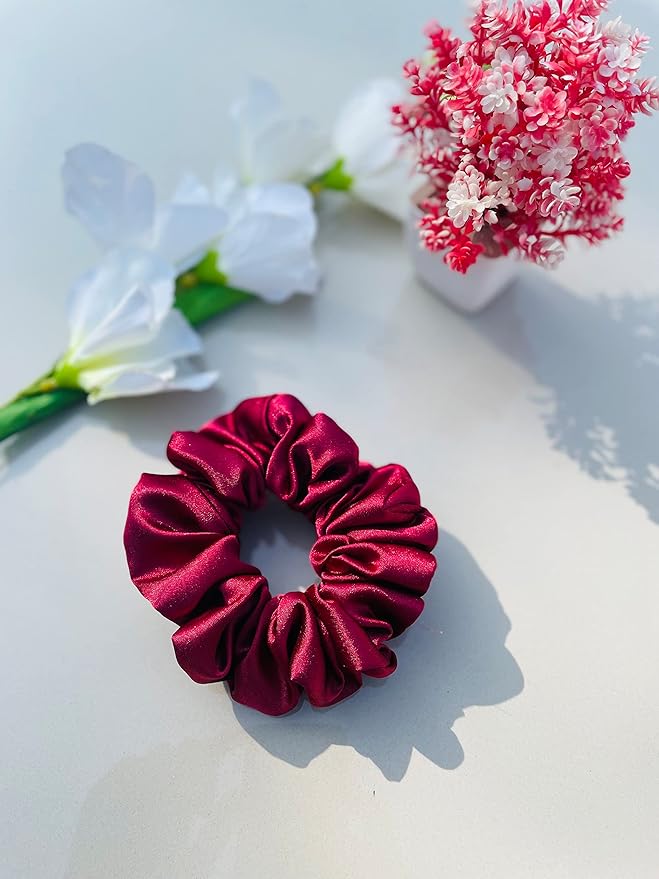 Luxury Silk Scrunchies for Women and Girls, Hair Ties, Hair Band, Ponytail Holder, Set of 4, Combo-14