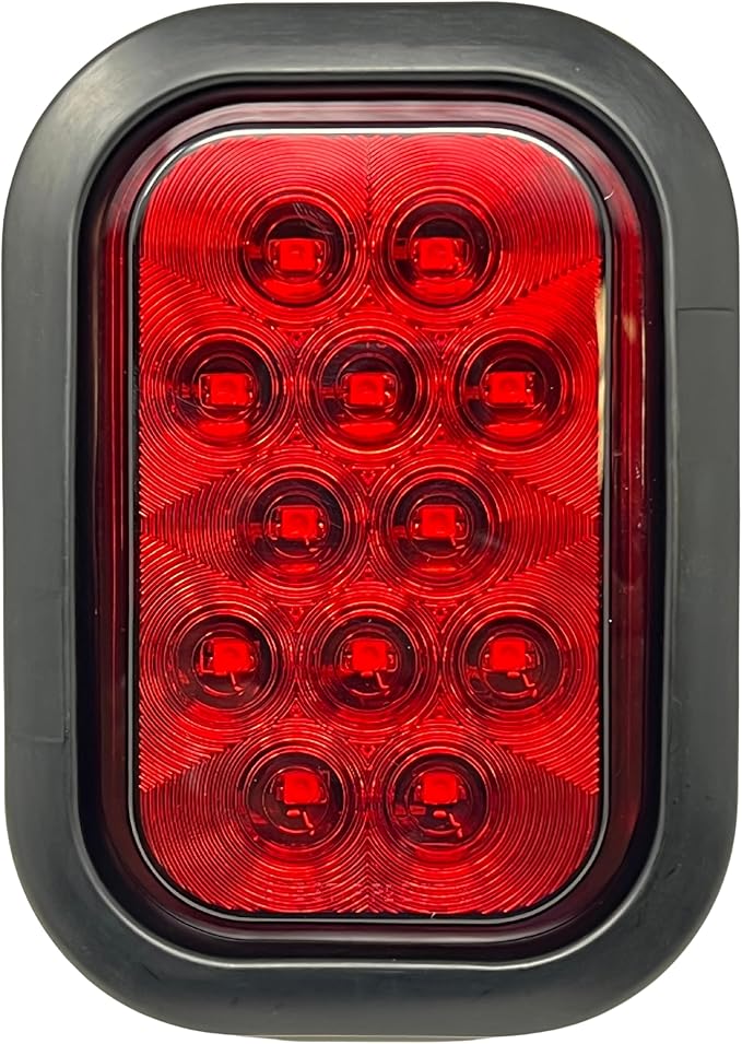 5x3 2x Red Rectangle 12 LED StopTurnTailParking Light Tow Truck Semi Trailer CM Flatbed Reading Postal Hitch Mounted RV Bus Grommet 3 Wire Pigtail Plug Kit 12V IP67 Waterproof