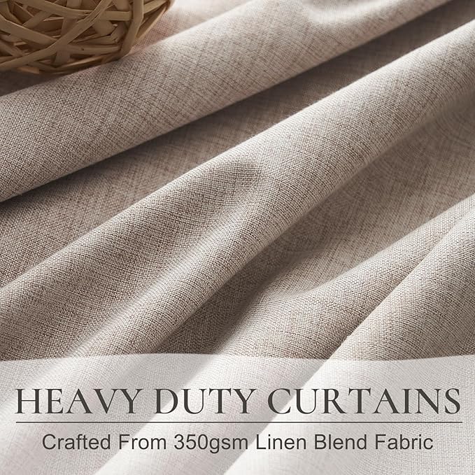 Pinch Pleated Farmhouse Curtains 100 Percent Blackout Window Dining Room Curtains 96 Inches Long Burlap Rustic Linen Drapes for Living Room Insulated with Hooks for Track System 2 Panels