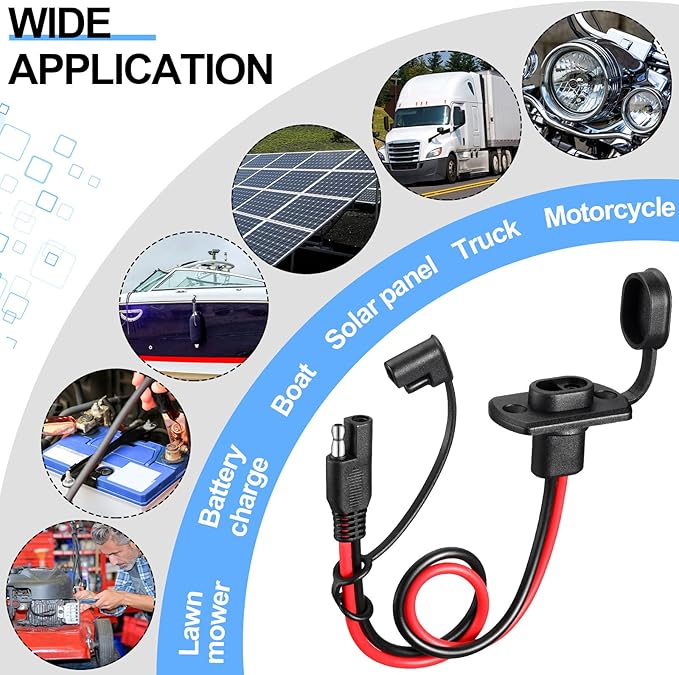 Tuanse 4 Pcs 12 AWG Power Socket Sidewall Port Compatible with SAE Quick Connect Solar Panel Weatherproof Solar Panel Cables and Connectors Battery Connector Power Parts for Generator Battery Charger