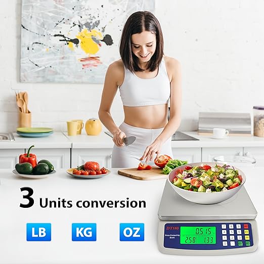 Large Digital Kitchen Scale 40kg88lb Stainless Steel Price Computing Scale Counting Scale Deli Scale with LCD Display for Baking Bread Cooking Meat Prep Parts and Coins Adapter Included