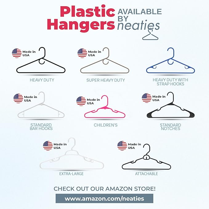 Made in USA Strong Clothes Hangers Bulk, 20-100 Pack Available, Heavy Duty Plastic Hanger for Closet and Clothing (15pk Blue)