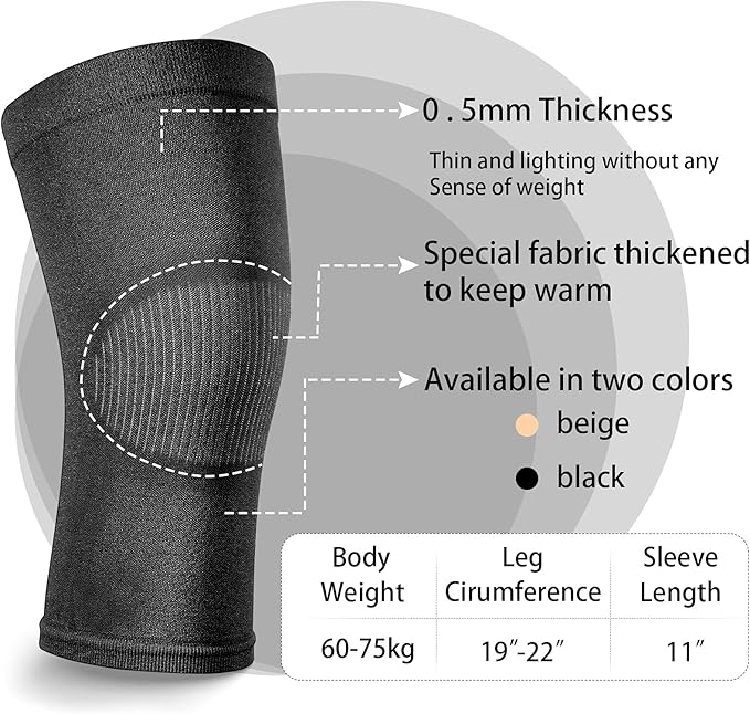 2 Pair Knee Brace Compression Sleeves Knee Support Brace for Meniscus Tear, Lightweight Knee Sleeve for Arthritis Pain Relief, Knee Support for Men and Women for Running, Weight Lifting (Black, Beige)