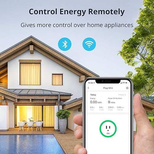 SwitchBot Smart Plug Mini 15A, Energy Monitor, Smart Home WiFi(2.4GHz) Bluetooth Outlet Compatible with Alexa Google Home, APP Remote Control Timer Function for Home Automation, No Hub Required