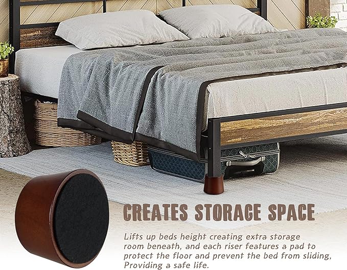 Wood Bed Furniture Risers Blocks - 3 inch Set of 4 Bed Risers, Heavy Duty Solid Wood Round Risers support 8000 lbs, Sofa Riser with Non-Slip Pad, Create Storage Space and Easy cleaning for the sweeper