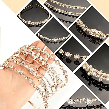 XunYee 5 Pcs Gold Rhinestones Headbands for Women Flower Leaf Tiara Crown Headband Metal Prom Headpiece Bridal Wedding Hair Accessories for Bride Girl Party(Gold)