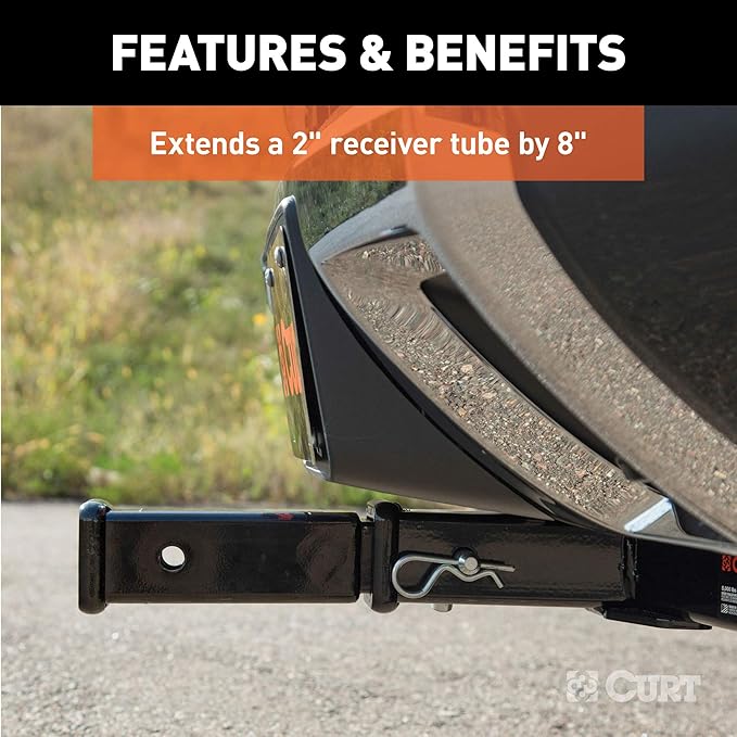 CURT 45791 8-Inch Long Trailer Hitch Extension with Solid Shank for 2-Inch Receiver, 3,500 lbs