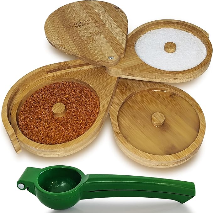Margarita Salt Rimmer Set 3 Tier Bamboo Glass Rimmer Handheld Citrus Juicer Sugar and Salt Rimmer for Cocktails Cocktail Accessories for Drinks