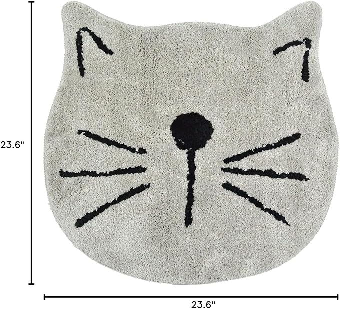 HelloTree Cat Design Bath Mat, Non-Slip, Soft, Washable, Absorbent, Fun Absorbent Mat for Kids, for Living Room, Bedroom, Bathroom, 23.6 x 23.6 inches, Gray