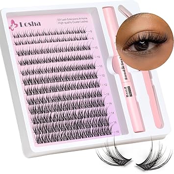Losha Lash Extension Kit 144pcs Wispy Lash Clusters Kit 8-16mm Natural Cluster Eyelash Extensions C Curl DIY Lash Extensions Kit For Beginners (LD04 Flutter)