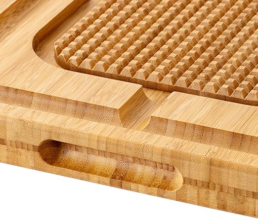 eletecpro Turkey Cutting Board with Grid Grip, Large 17x13x1.5 Inch Bamboo Steak Carving Board, Thick Butcher Block Reversible with Deep Juice Drip Grooves, Thick Serving Tray,Natural