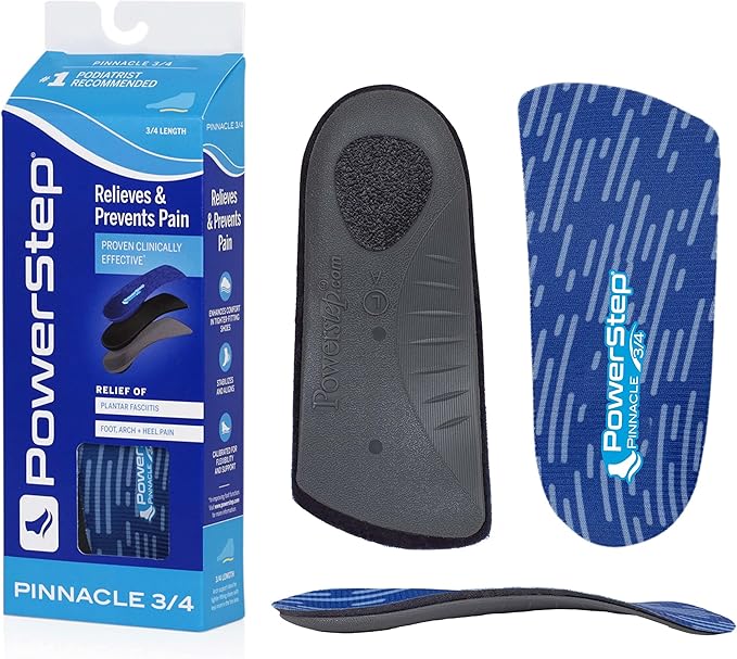PowerStep Insoles, Pinnacle 34 Thin, Arch Pain Relief Insole, For Tight Shoes, Arch Support Orthotic For Men's 5-6.5 Women's 7-8.5