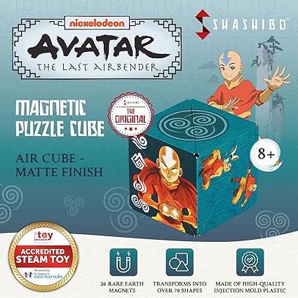 SHASHIBO Avatar The Last Airbender Shape Shifting Box - Award-Winning, Patented Magnetic Puzzle Cube w 36 Rare Earth Magnets - Fidget Transforms Into Over 70 Shapes (Avatar - Air)
