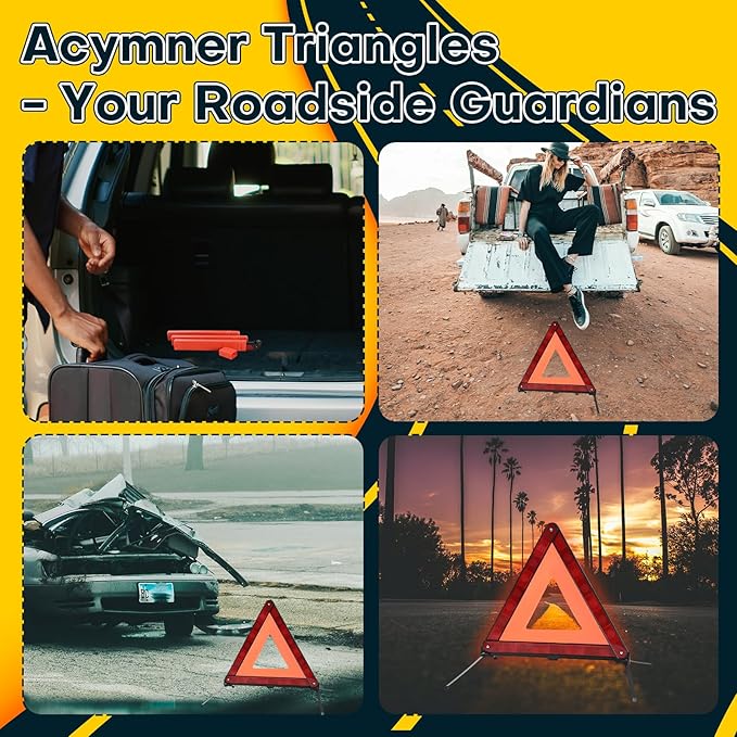 Reflective Safety Triangle Kit Emergency Warning Triangles with Storage Case Roadside Reflective Early Warning Sign for Vehicles Breakdown (3)