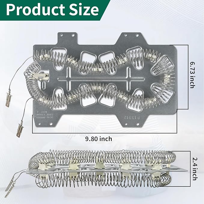 DC47-00019A Dryer Heating Element Replace 35001247, AP4045884,AH2038533, Fit for Dryer Model DVE50R5400VA3 DVE50M7450WA3 DV40J3000EWA2 DV42H5200EPA3