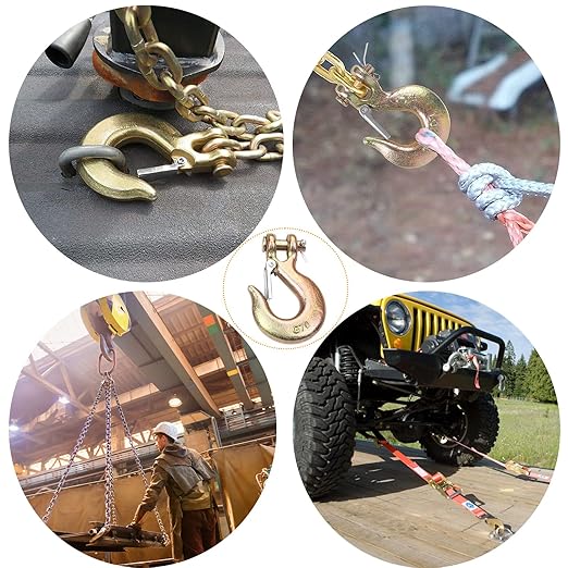 4Pack Clevis Slip Hook, 516 Inch Clevis Safety Hook with Safety Latch, Heavy Duty Forged G70 Chain Hook for Truck Trailer Winch Transport Tow Chain Hook,34 in Opening,14,000 Lb Capacity